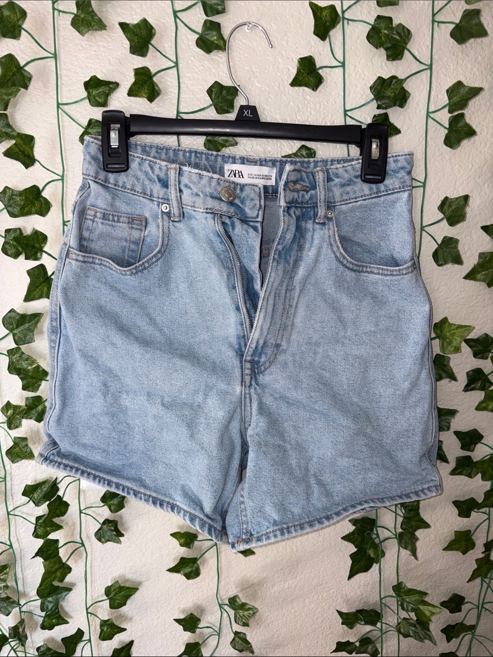 Zara Light Blue High-Rise Denim Shorts